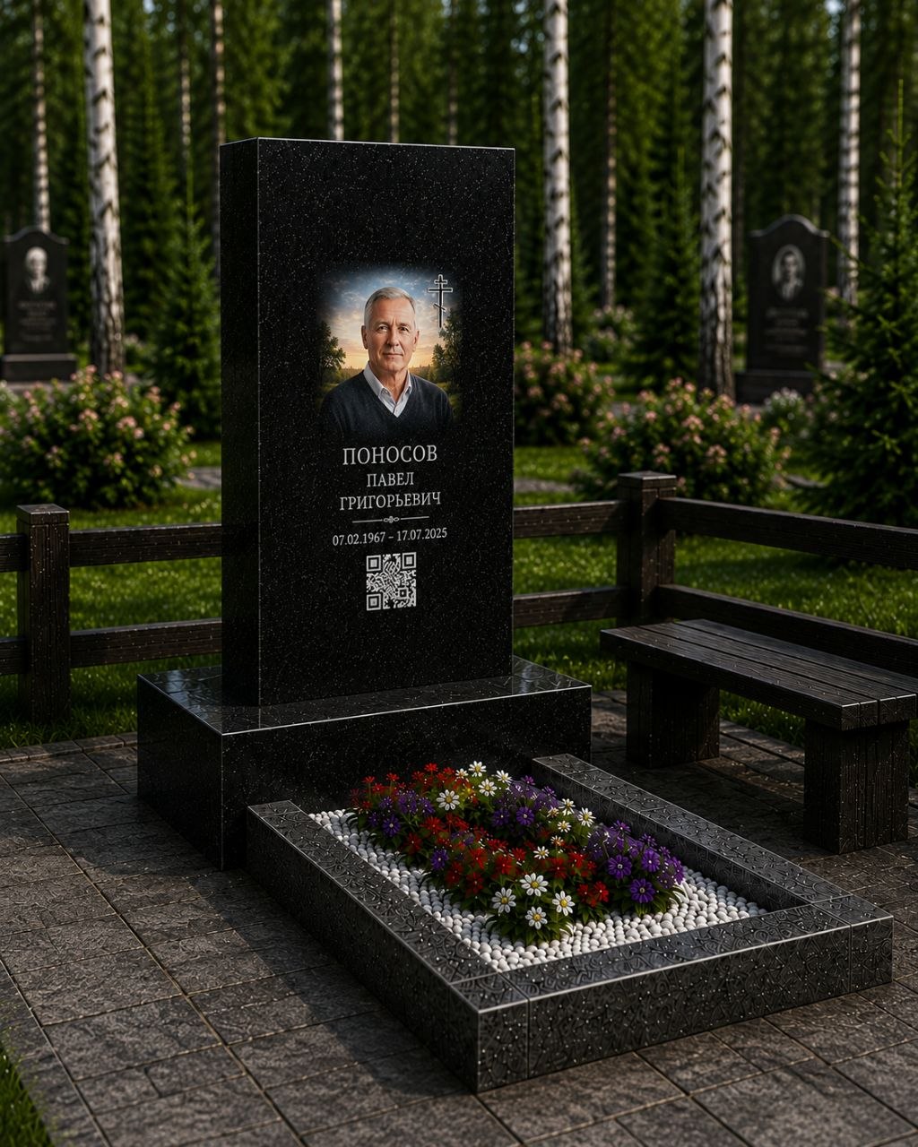 Памятник с нанесением информации прямой УФ-печатью